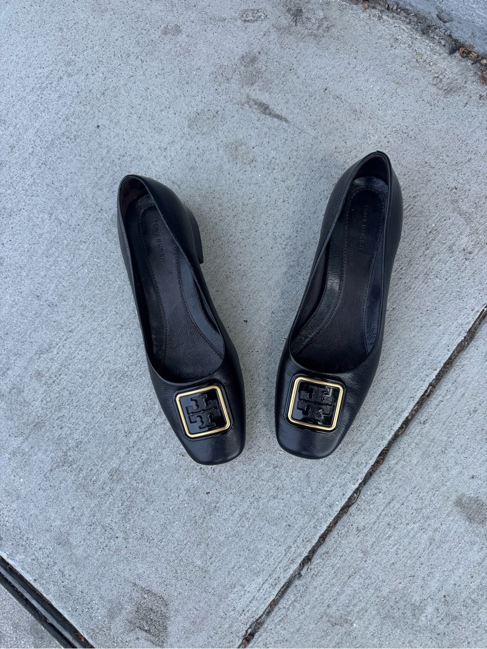 Tory Burch Georgia Pumps Black Leather Square Toe Block Heel Womens 9M